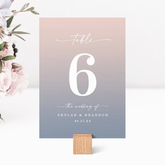 Einfache Ombre Blush Pink & Dusty Blue Wedding Tischnummer