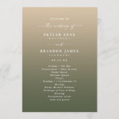 Einfache Ombre Dark Green & Gold Hochzeit Zeremoni Programm (Vorderseite)
