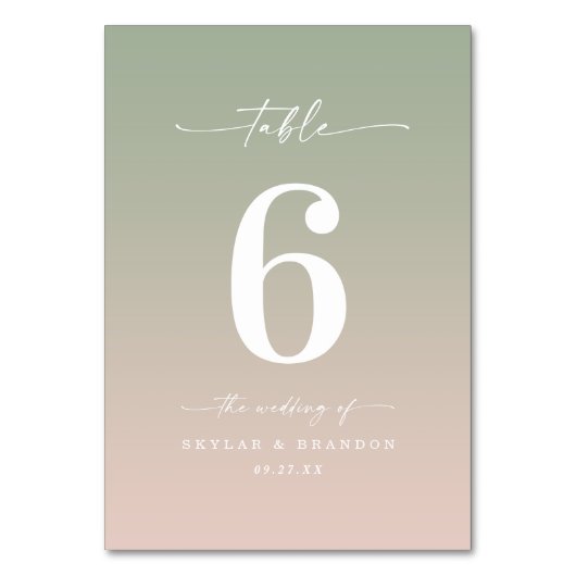 Einfache Ombre Leaf Green & Light Pink Wedding Tischnummer (Vorderseite)