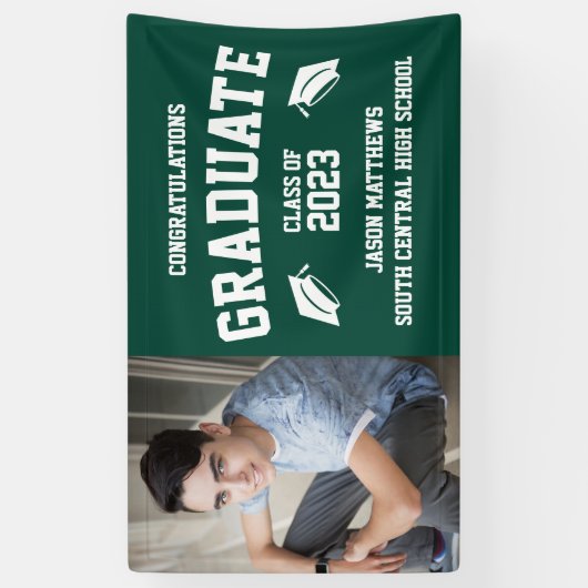 Einfache One Foto Class 2023 Green Abschluss Banner (Vertikal)