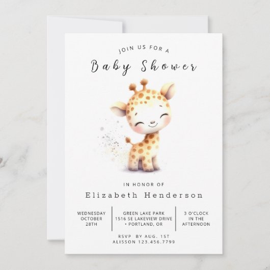 Einfache Online-Giraffe Kinderdusche Einladung (Vorderseite)