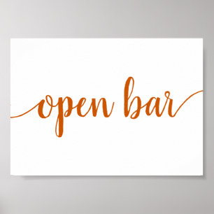 Einfache Open Bar   Fall Orange Any Event Sign Poster