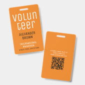 Einfache Orange Event Volunteer QR Code ID Ausweis (Vorder- & Rückseite)