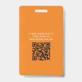 Einfache Orange Event Volunteer QR Code ID Ausweis (Rückseite)