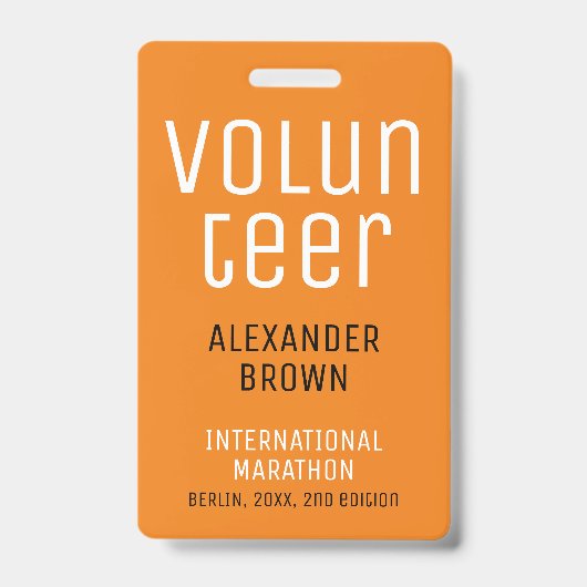 Einfache Orange Event Volunteer QR Code ID Ausweis (Vorderseite)