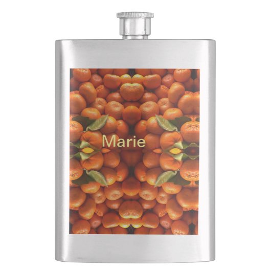 Einfache orange Frucht mit Namen minimal benutzerd Flachmann (Vorderseite)