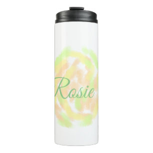 Einfache orange gelbe Aquarell-Name-Buchstabe Thermosbecher