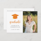 Einfache Orange Gold Graduation Cap Tassel Einladung (Vorne/Hinten)