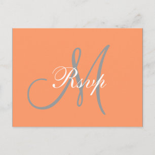 Einfache Orange Graue Monogramm Hochzeit RSVP Einladungspostkarte