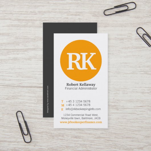 Einfache orange, graue u. weiße Kreis-Visitenkarte Visitenkarte (Vorderseite/Rückseite Beispiel)