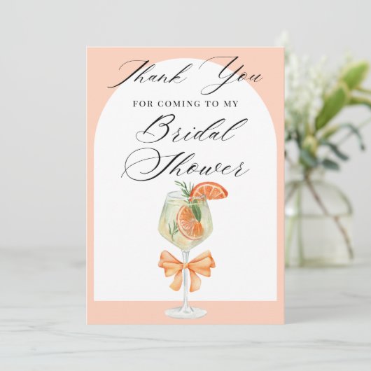 Einfache Orange-Liebe im ersten Spritz-Brautparty Dankeskarte (Stehend Vorderseite)