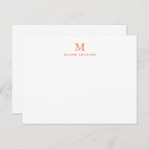 Einfache Orange Modern Monogram Erstkarte