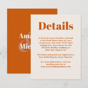 Einfache Orange Moderne Minimalistische Hochzeitde Begleitkarte