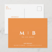 Einfache Orange Monogram Wedding Save the Date Postkarte (Vorne/Hinten)