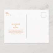 Einfache Orange Monogram Wedding Save the Date Postkarte (Rückseite)
