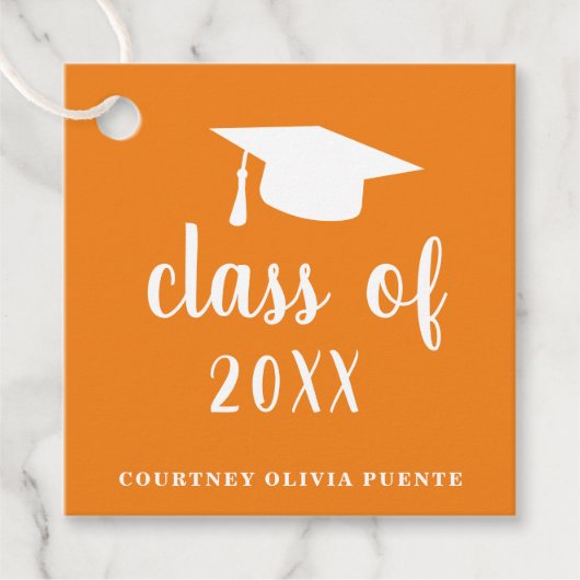 Einfache Orange Mortar Board Moderner Abschluss Geschenkanhänger (Vorderseite)
