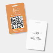 Einfache Orange QR Code Mitarbeiter-ID Ausweis (Vorder- & Rückseite)