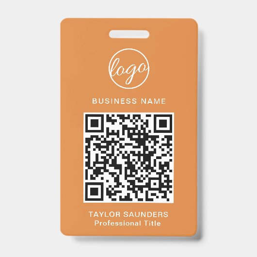 Einfache Orange QR Code Mitarbeiter-ID Ausweis (Vorderseite)