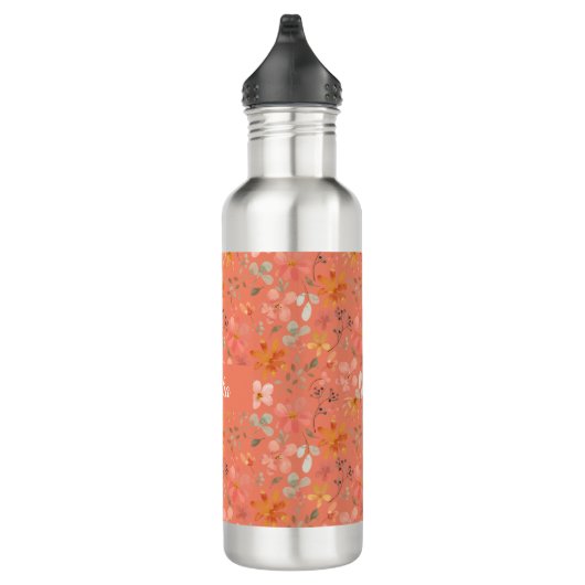 Einfache, orange-rosa Wildblume Edelstahlflasche (Rechts)