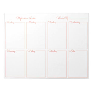 Einfache Orange Thin Border Name Weekly Planner Notizblock