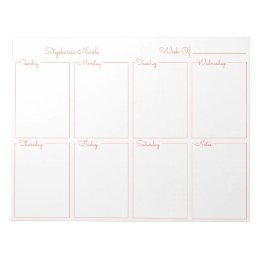 Einfache Orange Thin Border Name Weekly Planner Notizblock (Vorderseite)