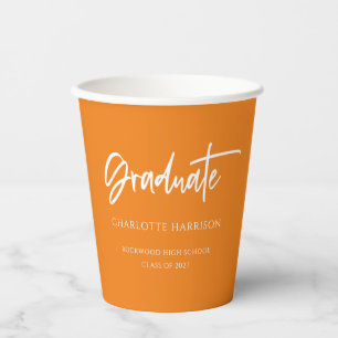 Einfache Orange White Custom Graduation Party Pappbecher