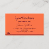Einfache orangefarbene Streifen mit Monogram Chic Visitenkarte (Rückseite)