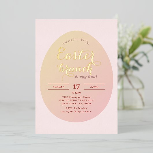 Einfache Osterbrunch Ei Jage Soft Pink Folieneinladung (Stehend vorne)