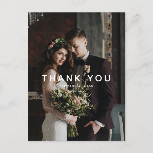Einfache Overlay Text Wedding Vielen Dank Foto Postkarte (Vorderseite)