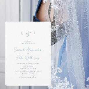 Einfache ozeanblaue Text abgerundete Hochzeitswebs Einladung