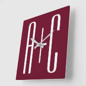 Einfache Paare Erste| White & Burgund Quadratische Wanduhr (Winkel)