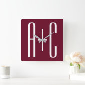 Einfache Paare Erste| White & Burgund Quadratische Wanduhr (Zuhause)