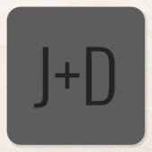 Einfache Paare Initialen | Schwarzer und grauer Pl Rechteckiger Pappuntersetzer (Vorderseite)