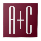 Einfache Paare Initialen | White & Burgund Fliese (Vorderseite)