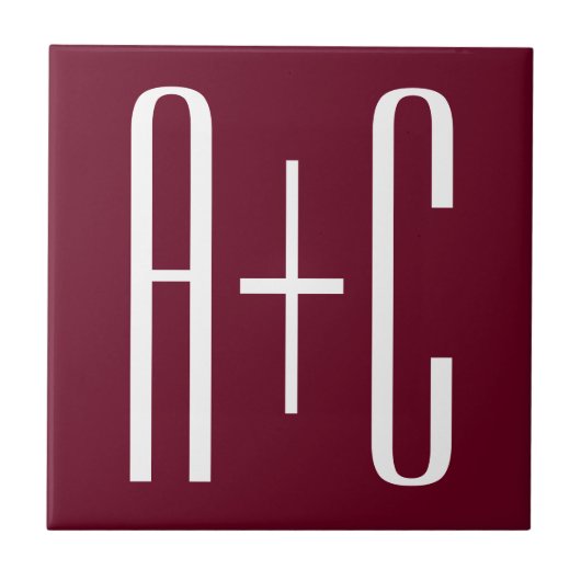 Einfache Paare Initialen | White & Burgund Fliese (Vorderseite)