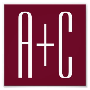 Einfache Paare Initialen White & Burgund Fotodruck