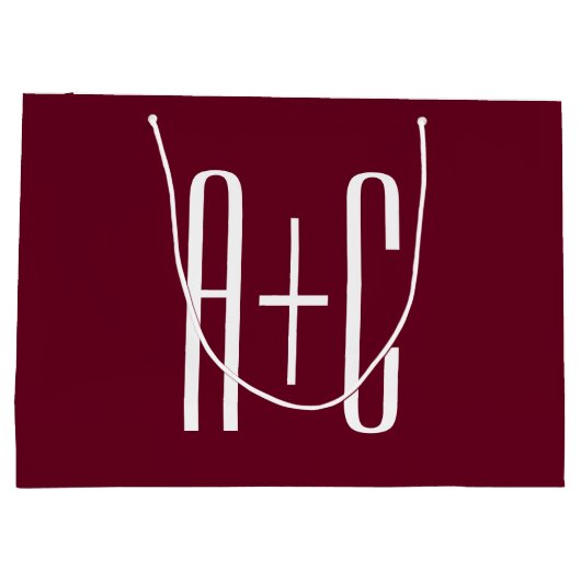 Einfache Paare Initialen | White & Burgund Große Geschenktüte (Rückseite)