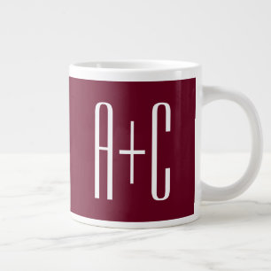 Einfache Paare Initialen White & Burgund Jumbo-Tasse