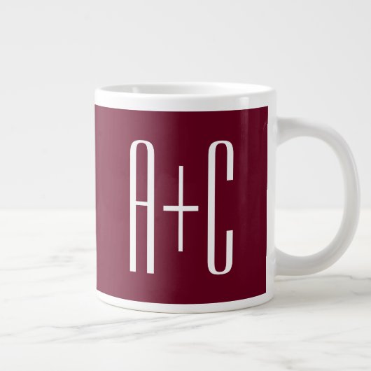 Einfache Paare Initialen | White & Burgund Jumbo-Tasse (Rechts)