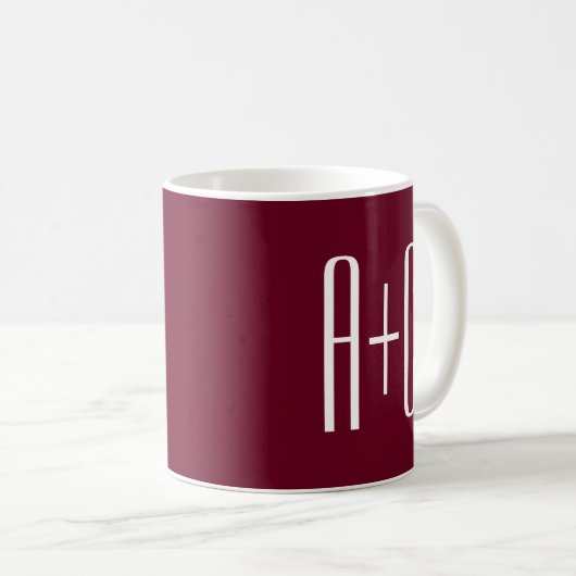 Einfache Paare Initialen | White & Burgund Kaffeetasse (VorderseiteRechts)