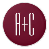 Einfache Paare Initialen | White & Burgund Keramikknauf (Vorderseite)