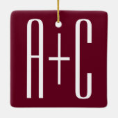 Einfache Paare Initialen | White & Burgund Keramikornament (Rückseite)