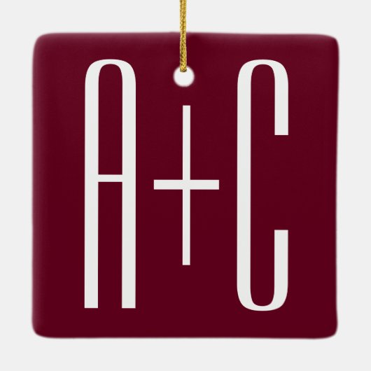Einfache Paare Initialen | White & Burgund Keramikornament (Rückseite)