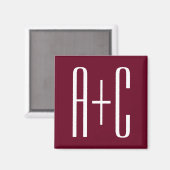 Einfache Paare Initialen | White & Burgund Magnet (Vorderseite/Rückseite)