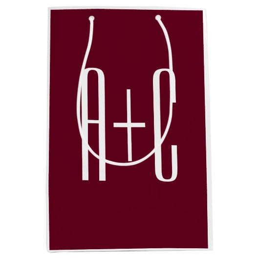 Einfache Paare Initialen | White & Burgund Mittlere Geschenktüte (Vorderseite)