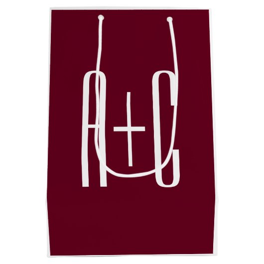 Einfache Paare Initialen | White & Burgund Mittlere Geschenktüte (Rückseite)