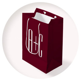 Einfache Paare Initialen | White & Burgund Mittlere Geschenktüte