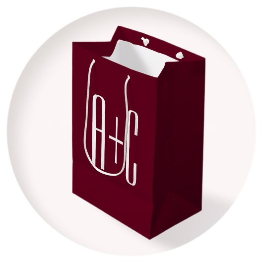 Einfache Paare Initialen | White & Burgund Mittlere Geschenktüte