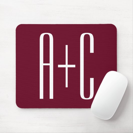 Einfache Paare Initialen | White & Burgund Mousepad (Mit Mouse)
