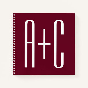 Einfache Paare Initialen   White & Burgund Notizblock
